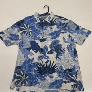 Tommy Bahama Blue and Gray Leaf Print Shirt